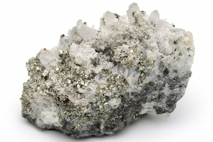 Gleaming, Striated Pyrite Crystals with Quartz Crystals - Peru #233399